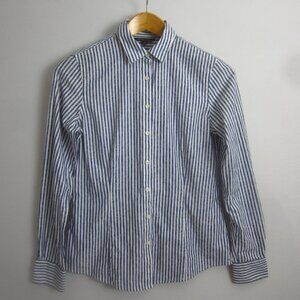 Brooks Brothers Womens 4 Blue White Striped Paisley LS Cotton Shirt Blouse XS